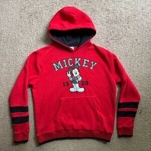Disney Mickey Sweatshirt Mens Large Hoodie Long Sleeve Red Spellout Logo